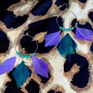 Kohl’s Silver Hoop Earrings with Purple & Teal Feathers
